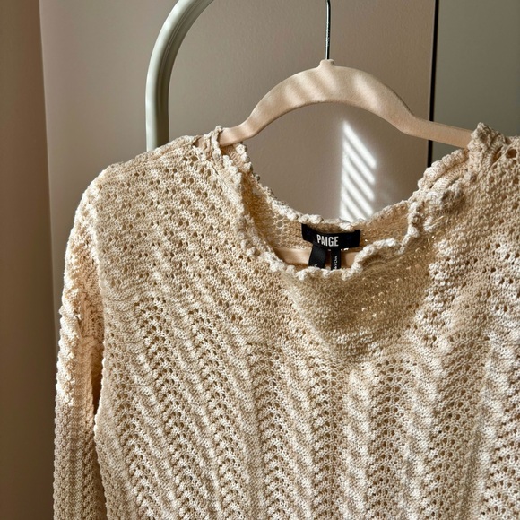 Paige Cream Cable Knit Sweater Size Small Boat Neck Cropped Drop Shoulder - Picture 4 of 5